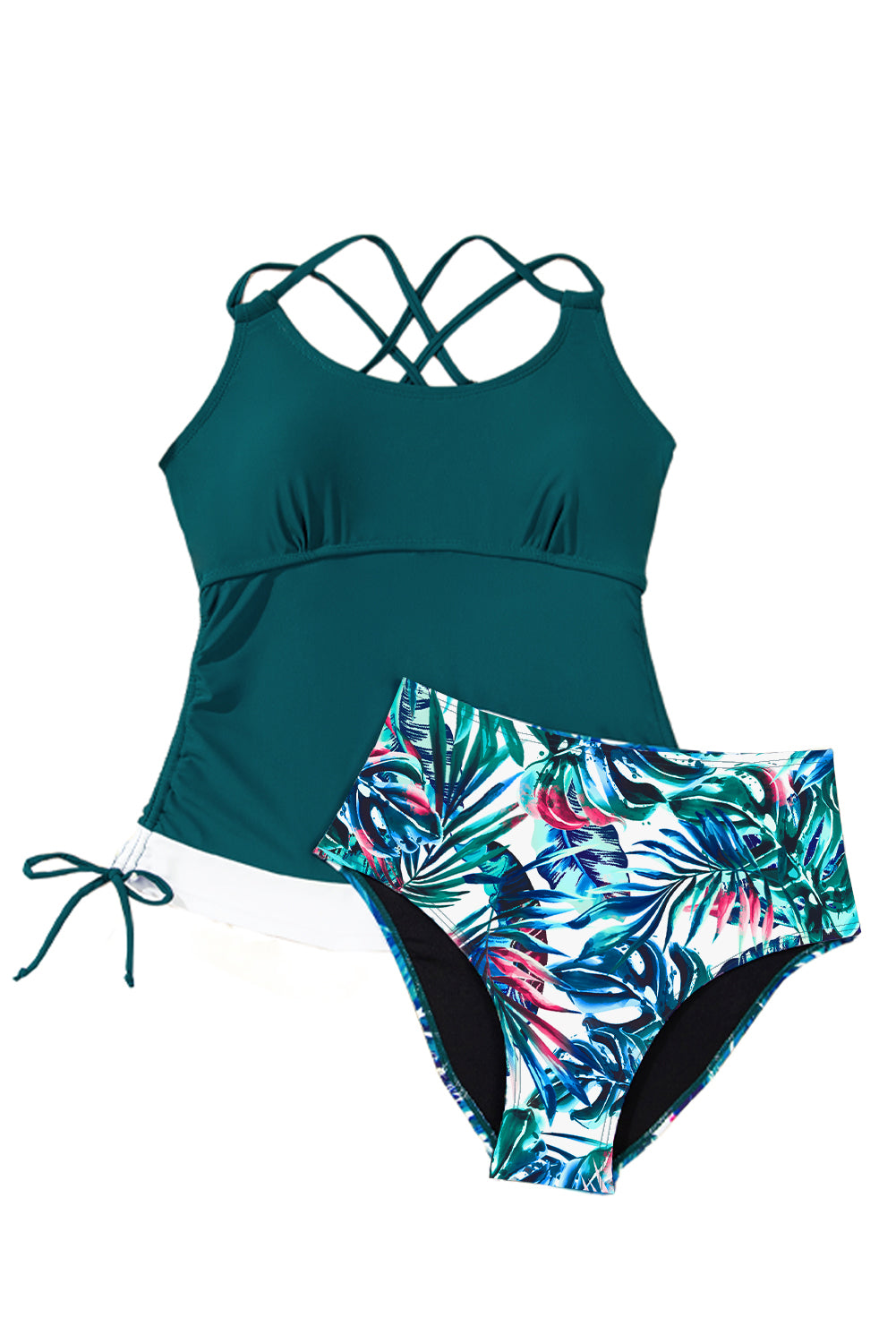 Mineral Red Drawstring Tummy Control Mix-and-match 2pcs Tankini Swimsuit