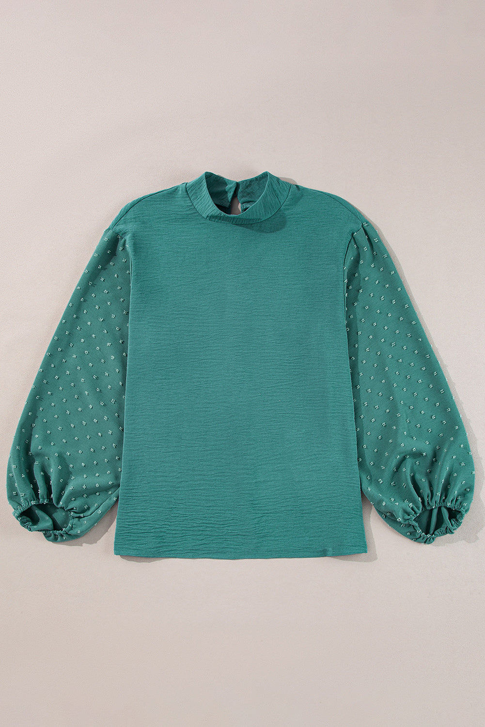 Parchment Swiss Dot Balloon Sleeve Patchwork Crinkle Blouse