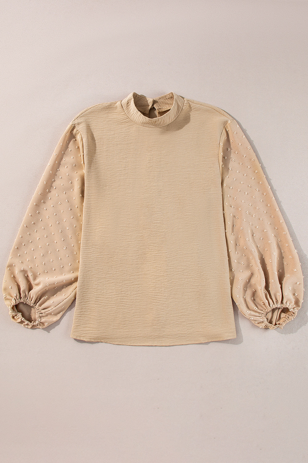 Parchment Swiss Dot Balloon Sleeve Patchwork Crinkle Blouse