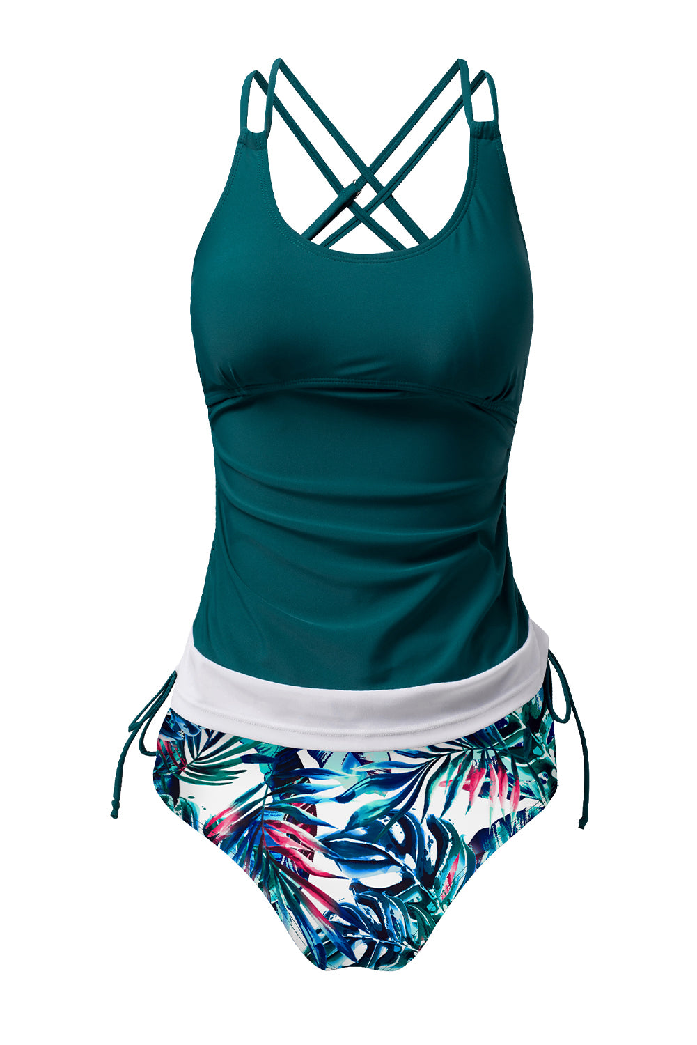 Mineral Red Drawstring Tummy Control Mix-and-match 2pcs Tankini Swimsuit