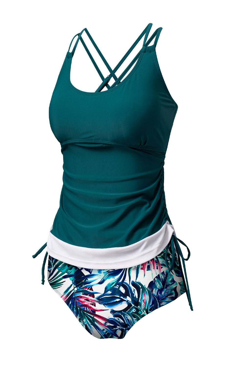 Mineral Red Drawstring Tummy Control Mix-and-match 2pcs Tankini Swimsuit