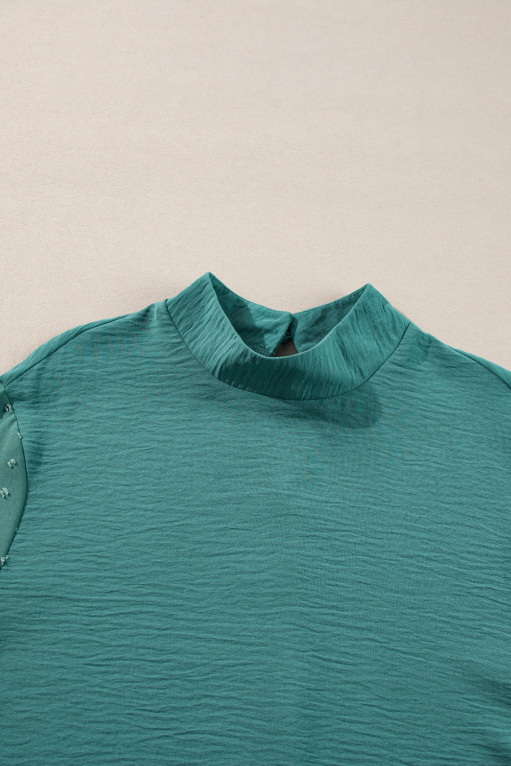 Parchment Swiss Dot Balloon Sleeve Patchwork Crinkle Blouse