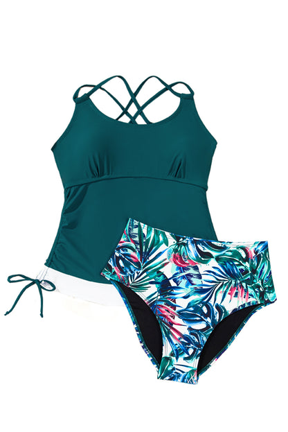 Mineral Red Drawstring Tummy Control Mix-and-match 2pcs Tankini Swimsuit