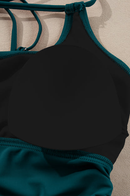 Mineral Red Drawstring Tummy Control Mix-and-match 2pcs Tankini Swimsuit