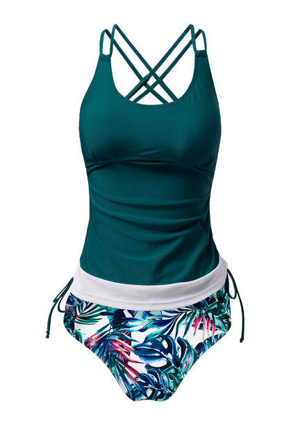 Mineral Red Drawstring Tummy Control Mix-and-match 2pcs Tankini Swimsuit