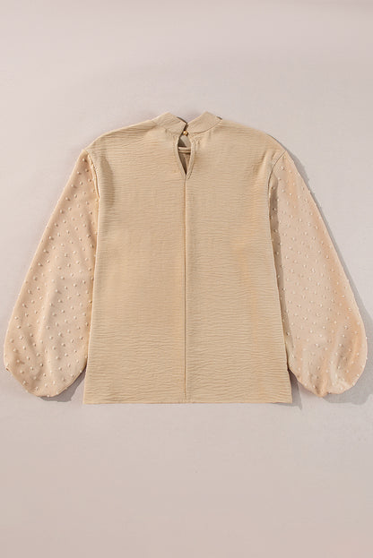 Parchment Swiss Dot Balloon Sleeve Patchwork Crinkle Blouse